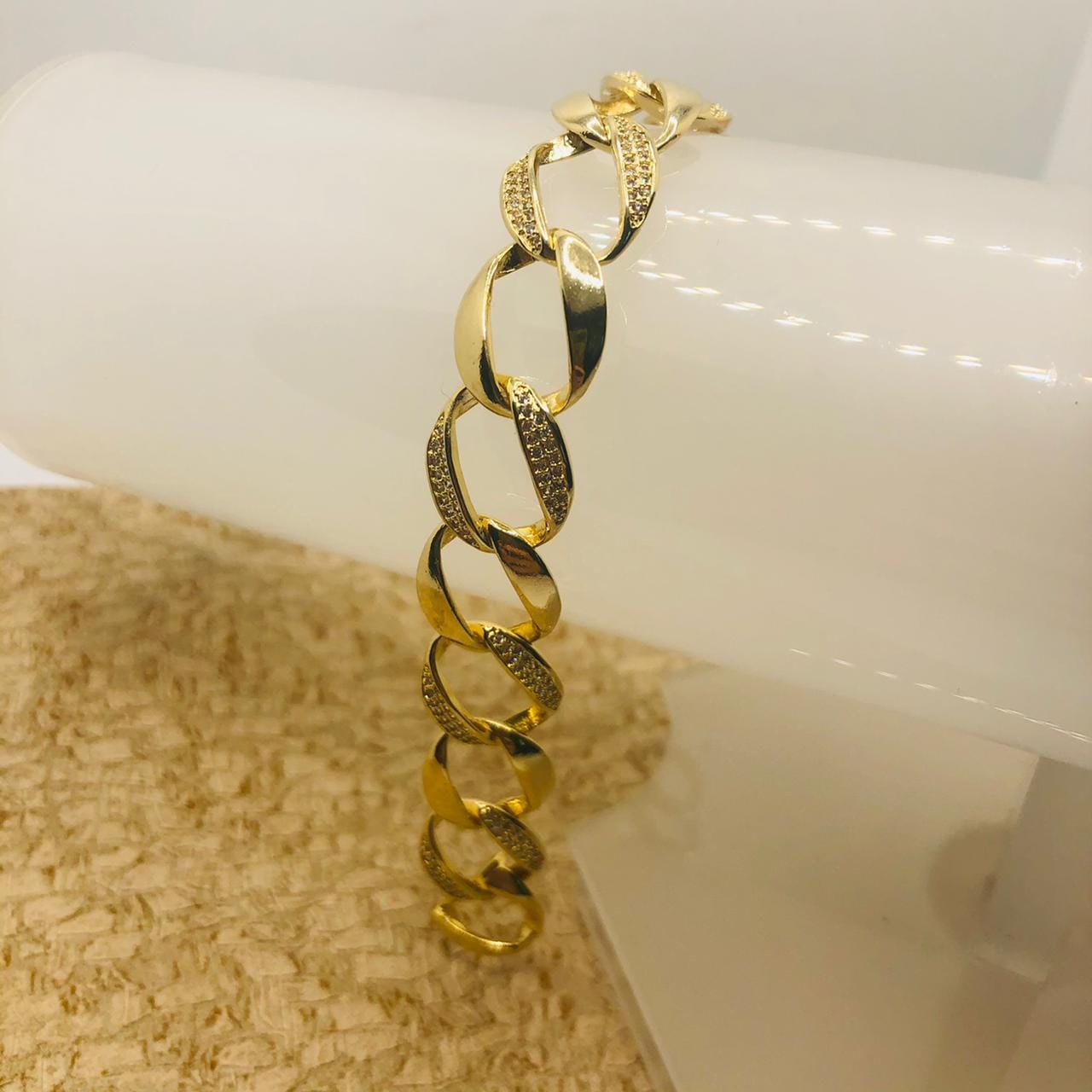 Pulseira Grume Zirconias Semijoia Dourada