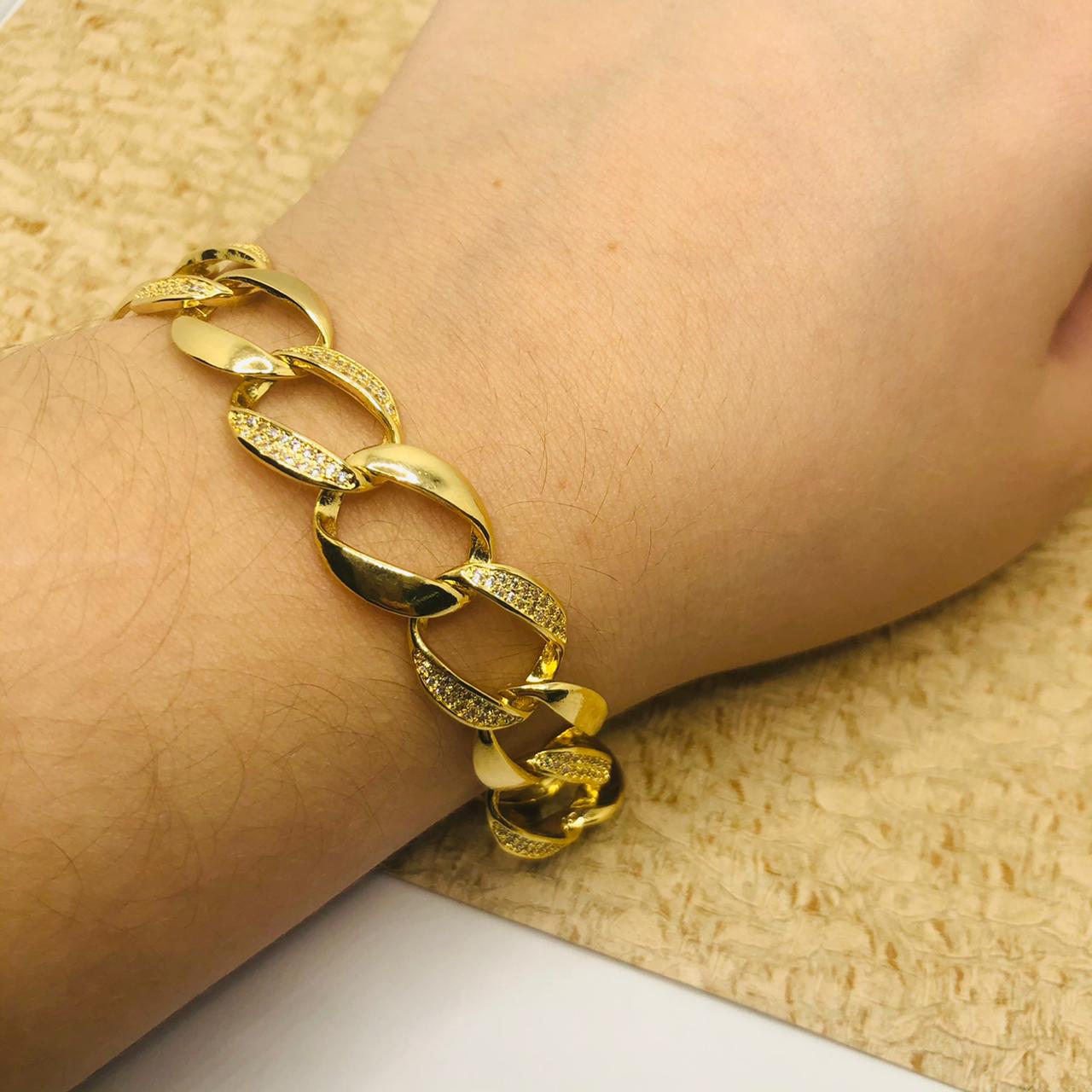 Pulseira Grume Zirconias Semijoia Dourada