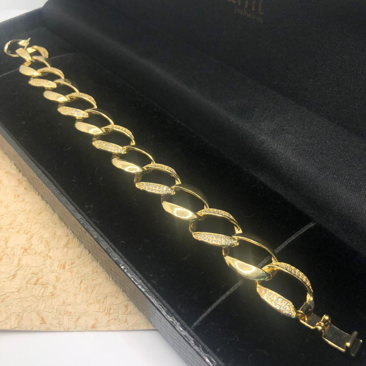 Pulseira Grume Zirconias Semijoia Dourada