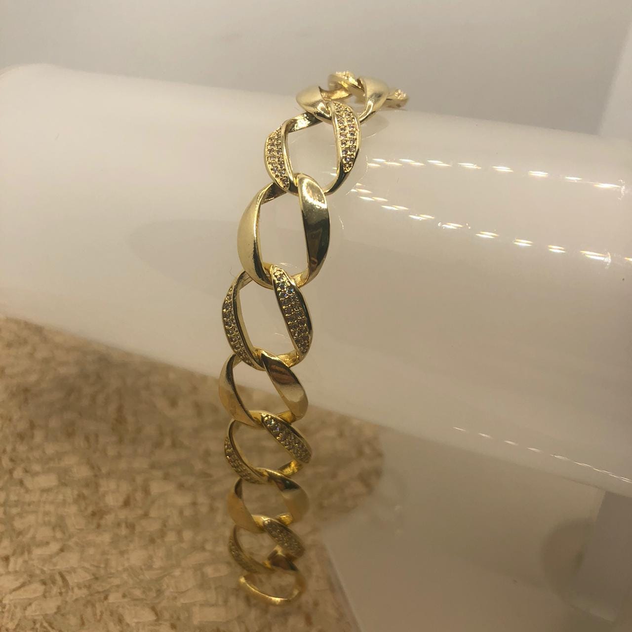 Pulseira Grume Zirconias Semijoia Dourada