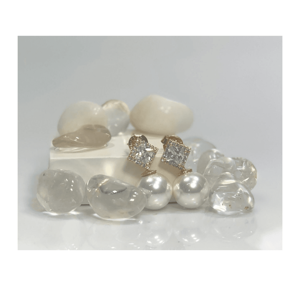 Brinco Zirconia Perola Semijoia Dourada
