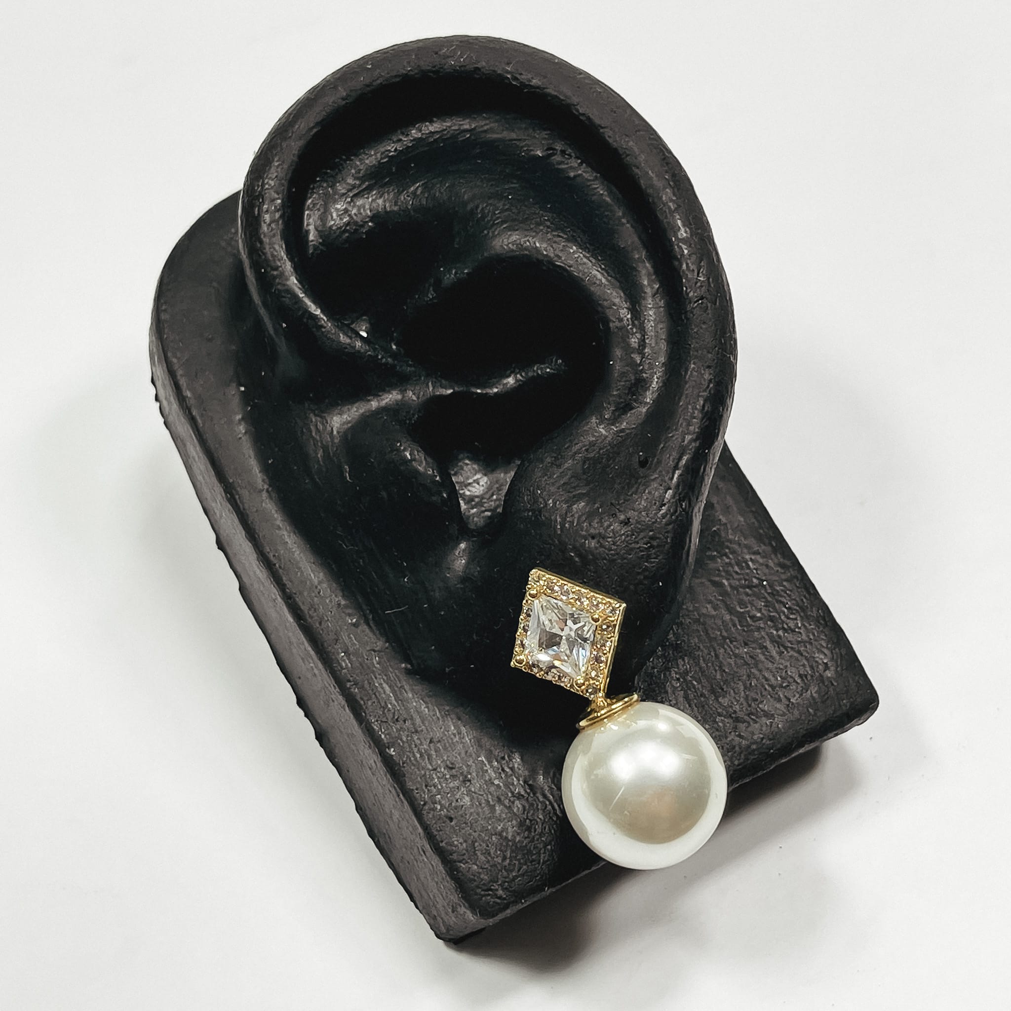 Brinco Zirconia Perola Semijoia Dourada