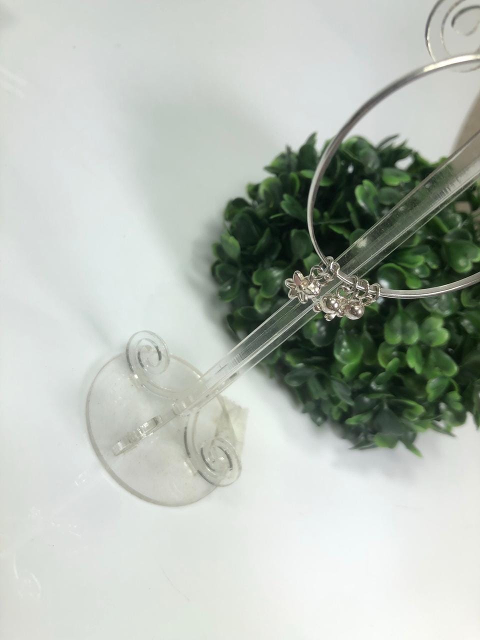 Pulseira Infantil Prata 925K com pingentes flor e Bolinha