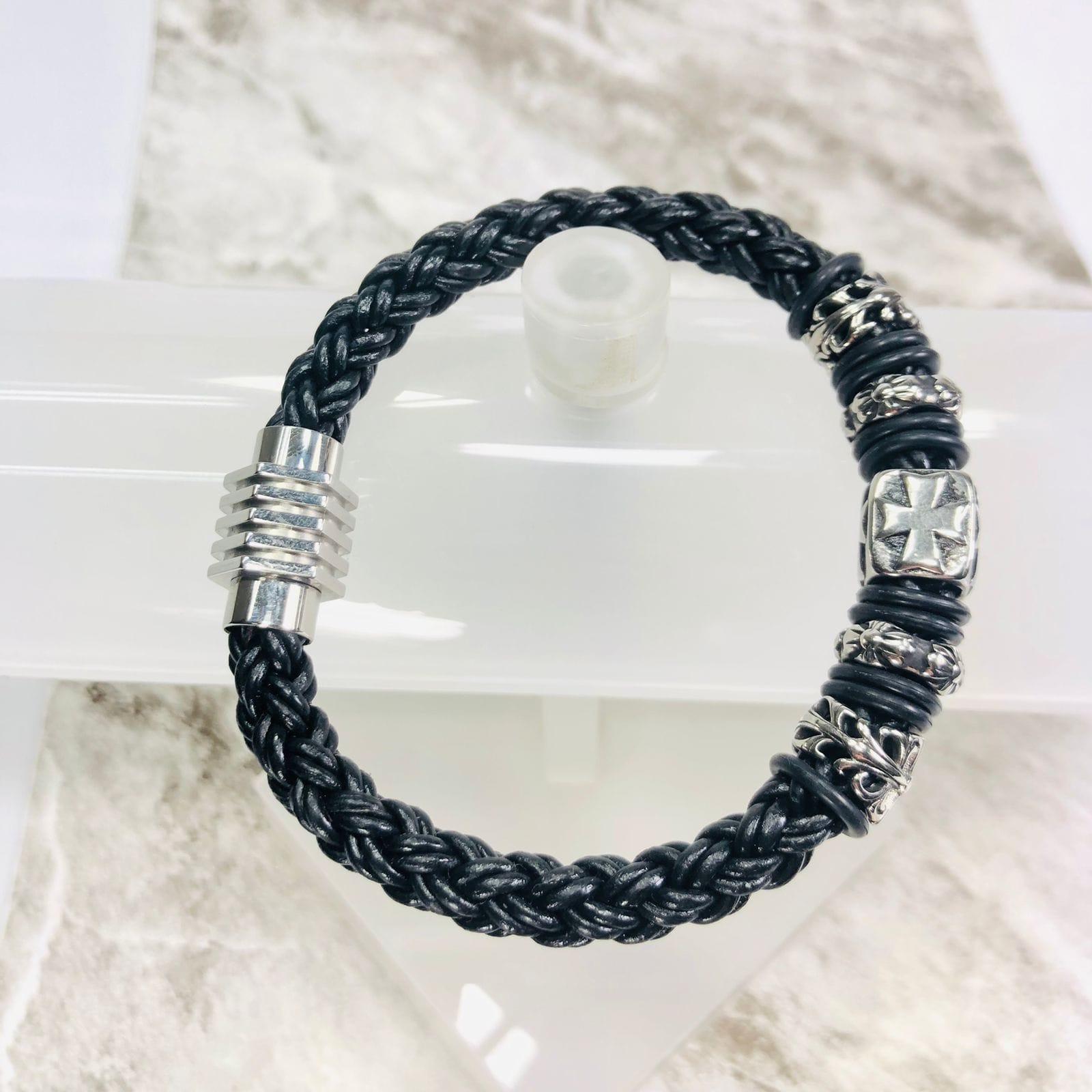 Pulseira Courinho Masculina Motoqueiro Aço Preta