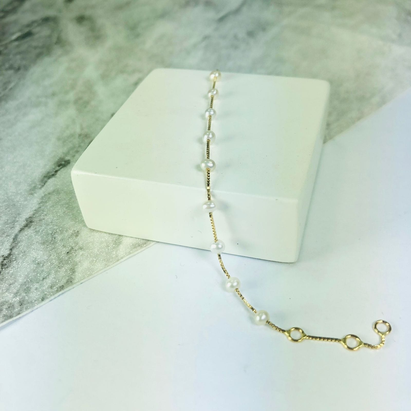 Pulseira Infantil Perolas Ouro 18k