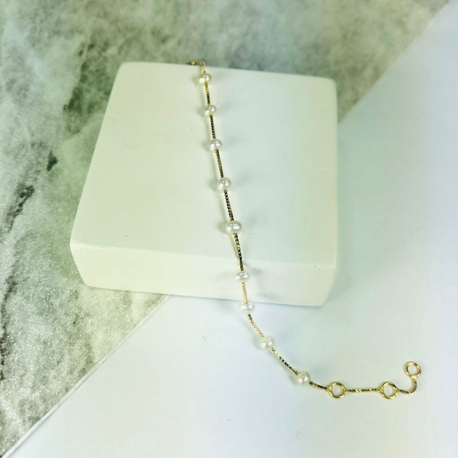 Pulseira Infantil Perolas Ouro 18k